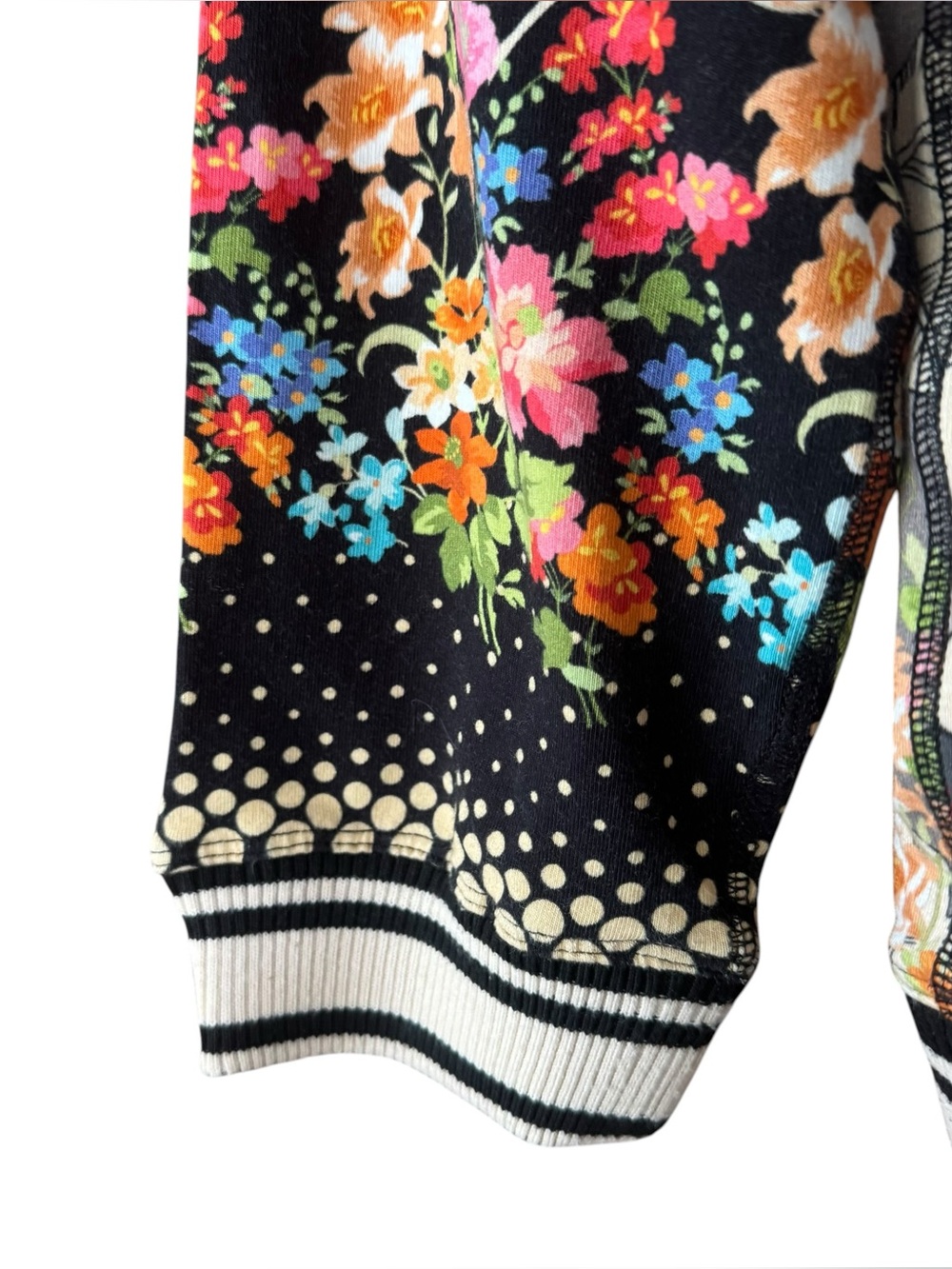 Johnny Was Redland Raglan Crew Neck Sweatshirt Black Ivory Multi Floral Large - Picture 4 of 7
